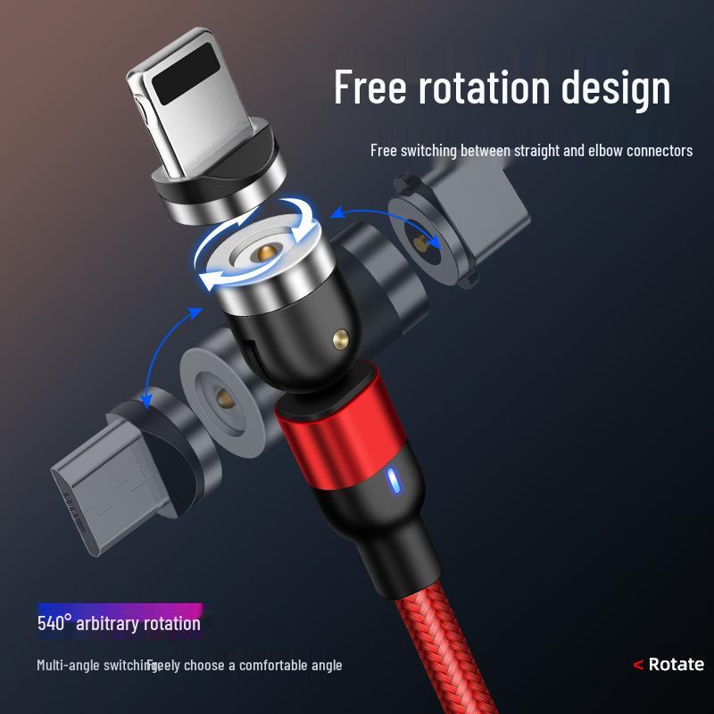 540° Rotating Magnetic Fast Charge Cable, 3-in-1 Blind Suction Design, Bendable for Mobile Gaming
