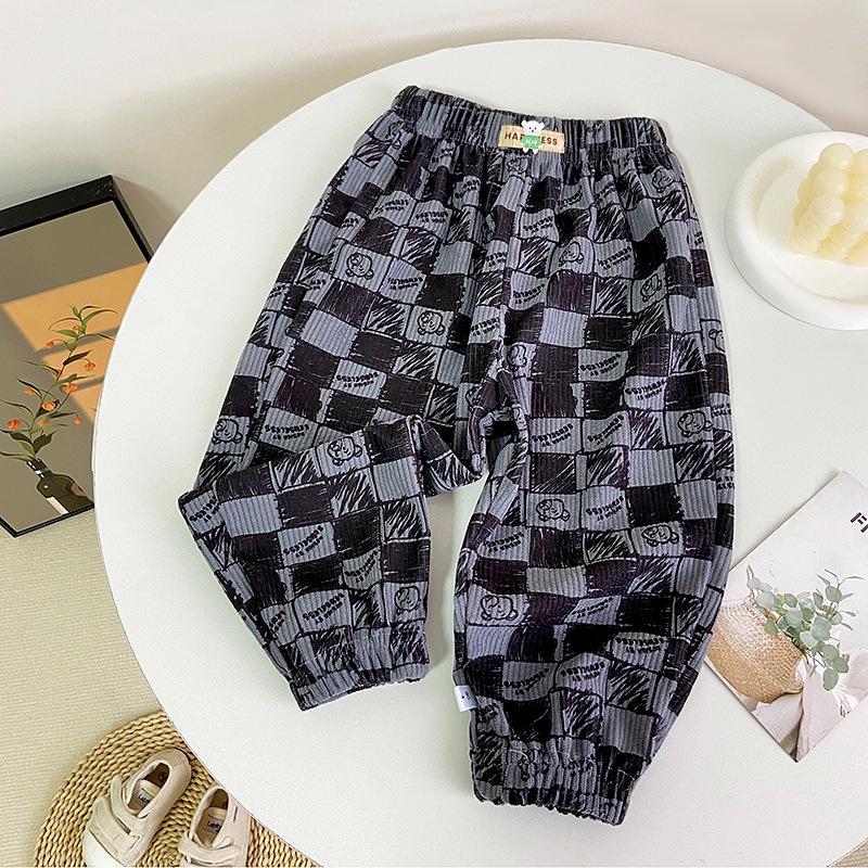 Pantalones deportivos de forro polar acanalado estilo coreano para niños con cintura elástica - Ropa deportiva casual