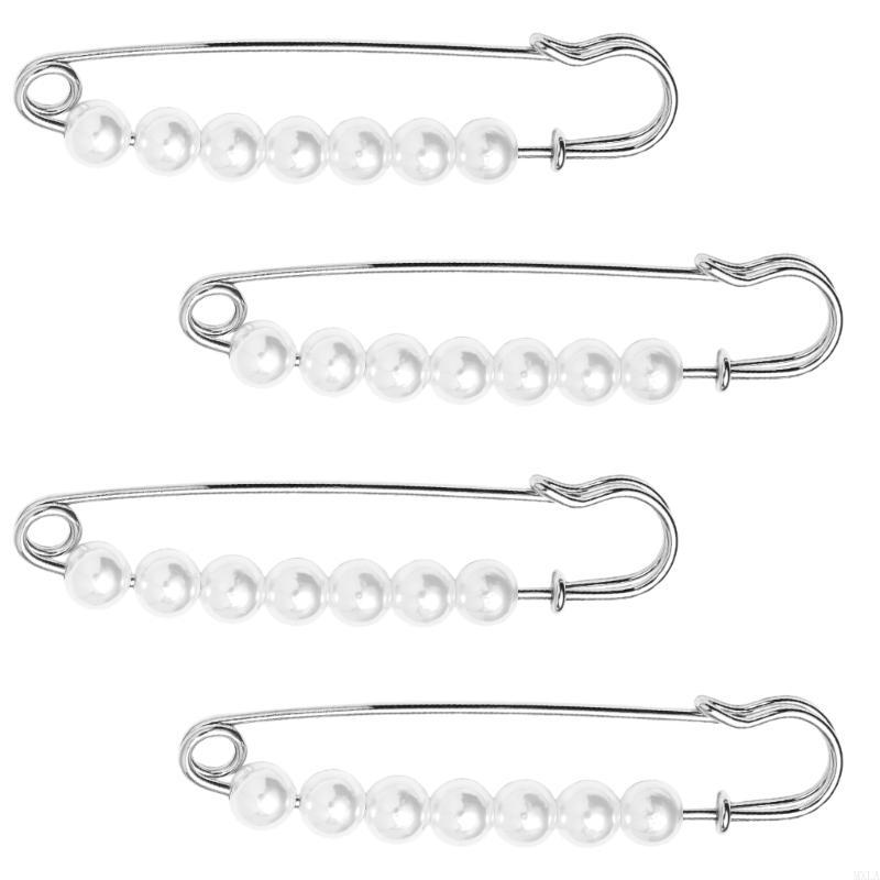 MXLA 4Pcs Pearls Beaded Safety Pin Decorative Waistband Adjusters Clip for Jeans