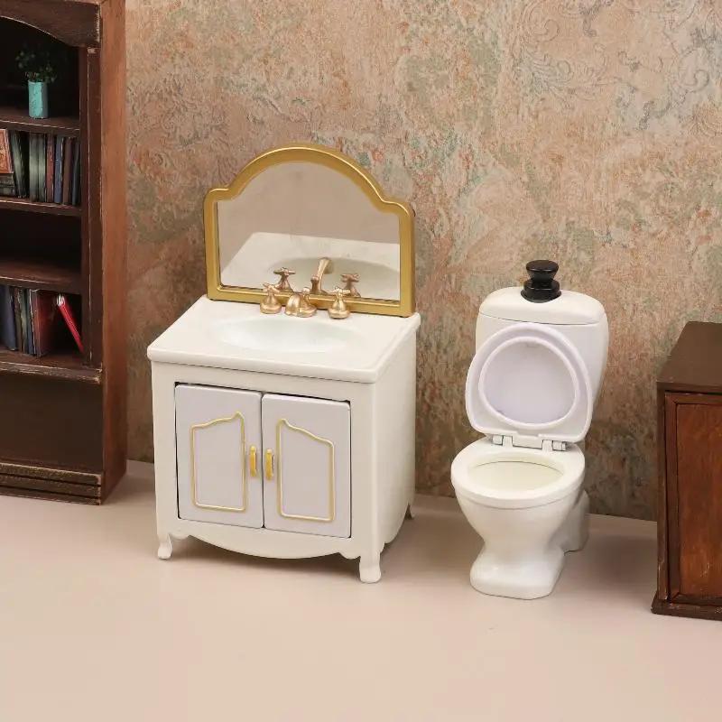 1/12 Dollhouse Simulation Bathtub Toilet Wash Basin Cabinet Model Dollhouse Bathroom Furniture Decoration Doll House Accessories