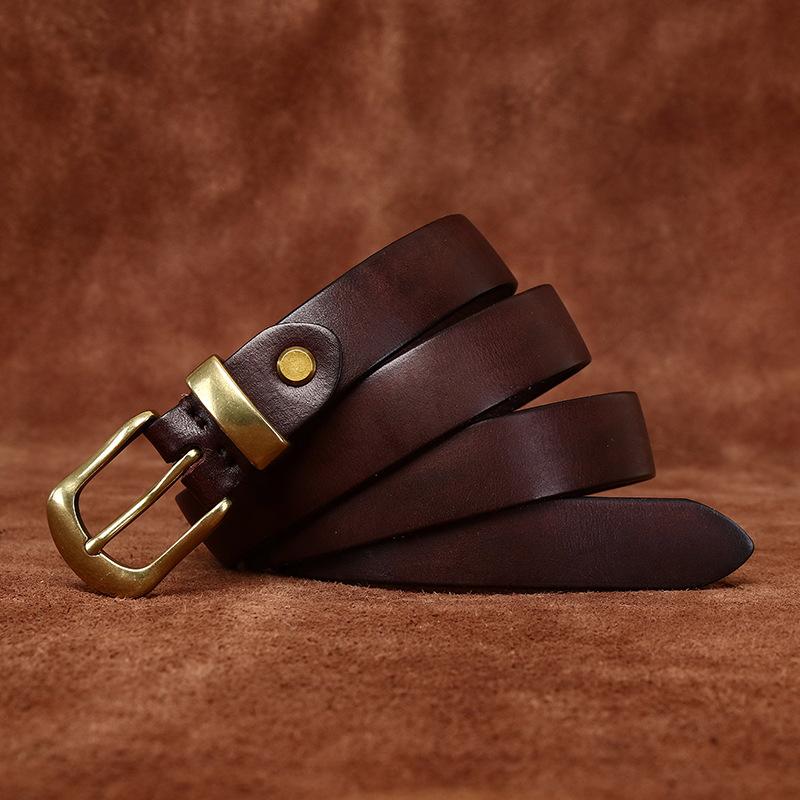 Women's Retro Rub Colored Distressed Pleated Washed Leather Belt Women's Genuine Leather Vegetable Tanning Leather Fashion Jeans Belt