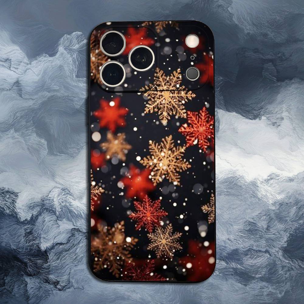 Art Christmas Snowflakes For iPhone 12,16,11,14,15,17,13,X,Mini,SE,XS,Plus,Pro Max,8,7,XR,Soft Silicone Black Case