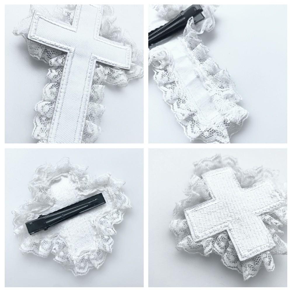Subculture Lace Crosses Hair Clip Lolita Punk Gothic Hairpin Halloween