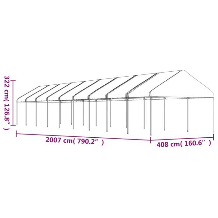 VidaXL Belvédère avec toit blanc 20,07x4,08x3,22 m polyéthylène, tente de fête, chapiteau, abri à auvent, pavillon, tente 3155517