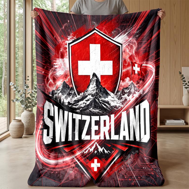 Coperta in Flanella Stampata Calda e Morbida per Calcio Svizzero, Amica della Pelle, Decorativa per Divano, Letto, Uso Quotidiano