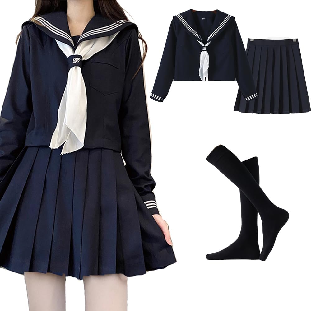 

Город Море Небо Морячка Плюс Темно-синий Длинный Короткий Школьница JK Верх и Низ Идеально для Школы и Рождественской Униформы, Размер, Синий, Школьная форма для девочек,