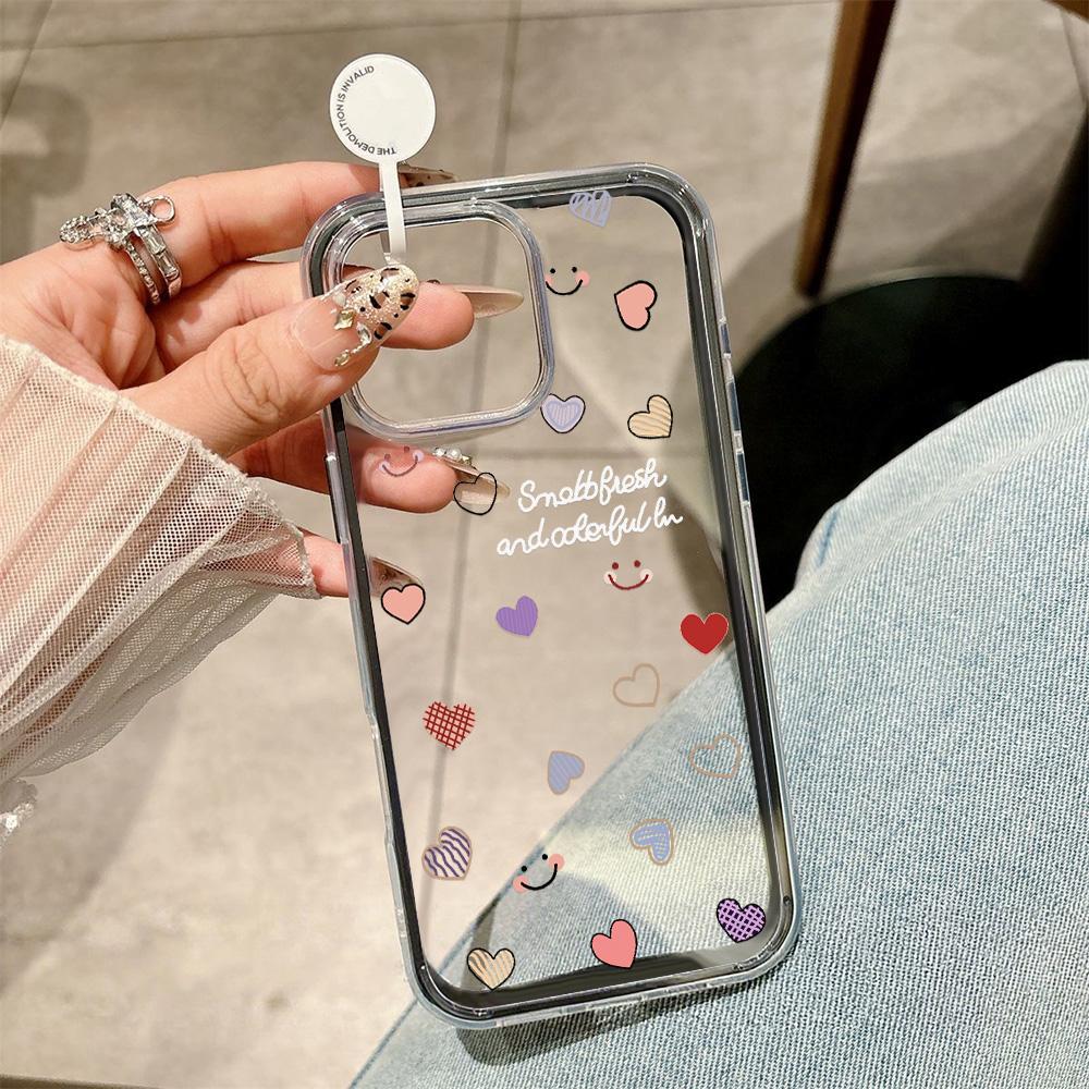 Love Heart Phone Case For iPhone 16 Pro Max Case iPhone 13 14 11 12 15 17 Pro Max 17 Air 2 IN 1 Transparent Soft Silicone Cover