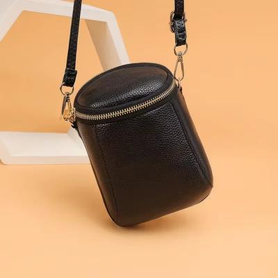 Stylish High Quality Soft Leather Mobile Phone Mini Oblique Texture Top Leather Shoulder Bag for Women