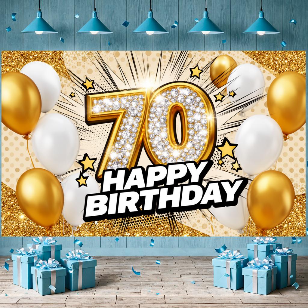 70th Birthday Photo Backdrop Gold Frame 70th Birthday Party Banner 70th Birthday Backdrop Typography For Banquet Hall
