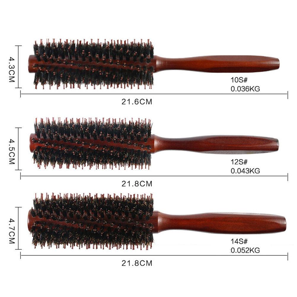 Professional Boar Bristle Nylon Round Hair Brush for Blow Drying Straightening Curling Styling Spiral Design Wooden Handle