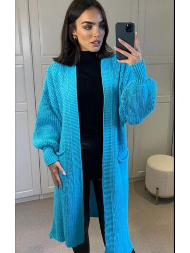 

2024 Autumn/Winter Women s Mid-Length Solid Color Knitted Cardigan with Pockets L