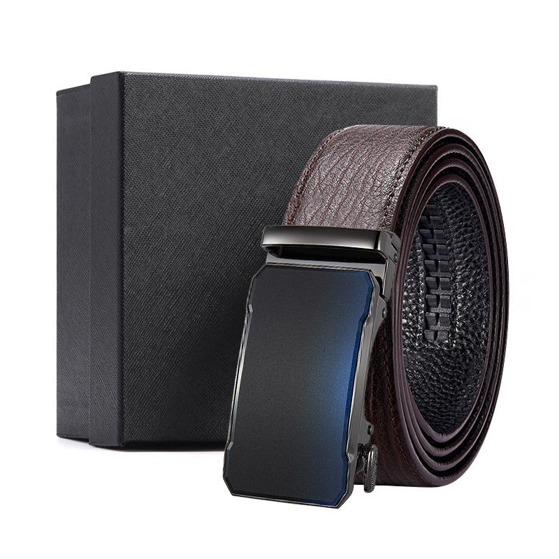 Men'S Belt Automatic Buckle Water Ripple Leather Belt Business Gift Print Belt First Layer Cowhide