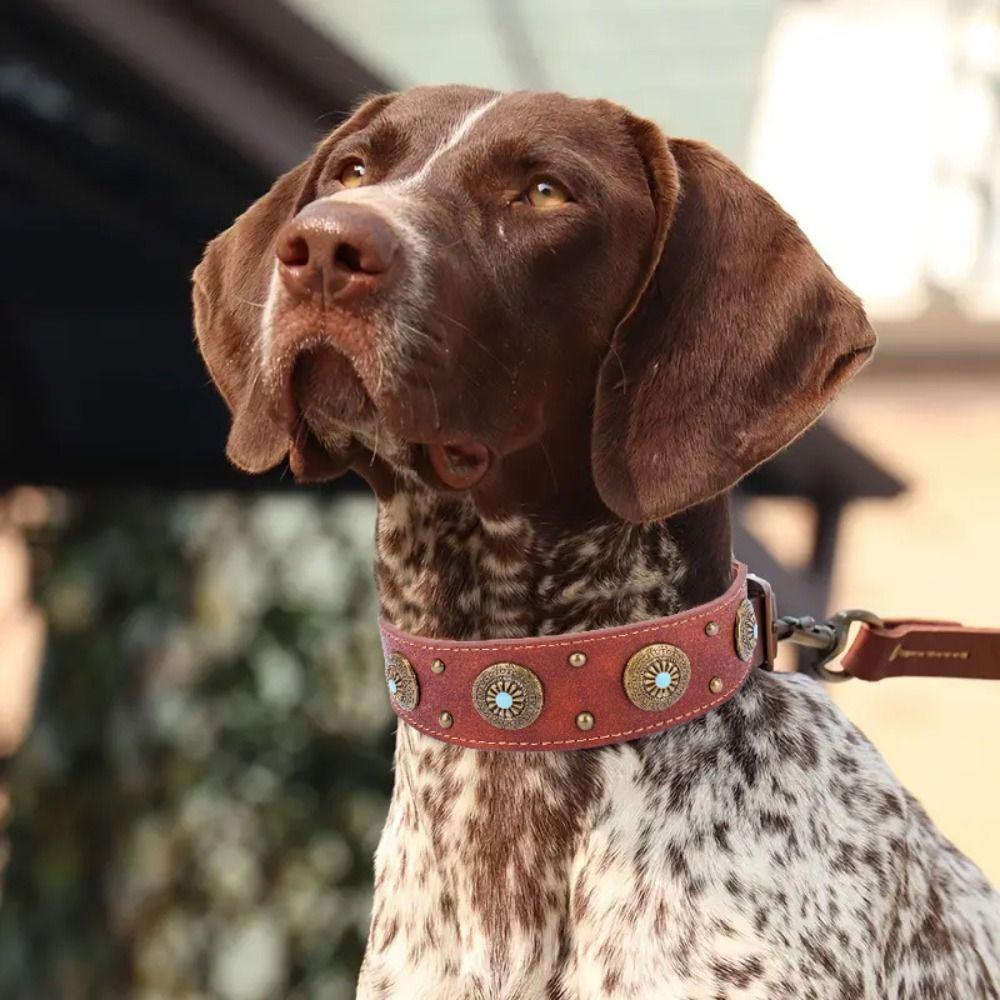 Vintage Leather Dog Collar Exquisite Puppy Necklace Bulldog Pet Collar  Medium Large-sized Dog