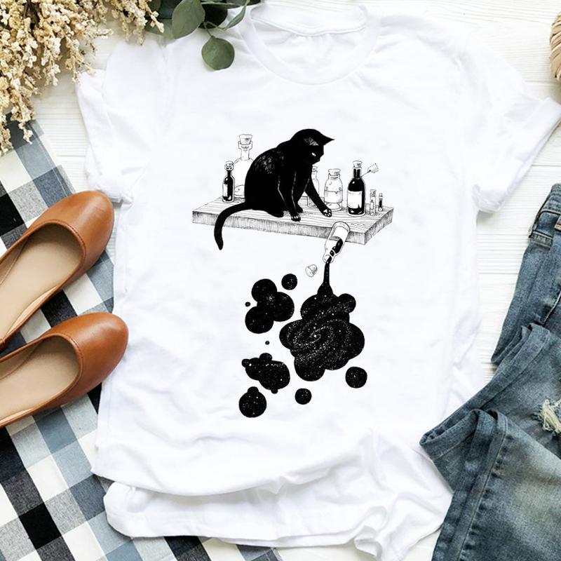 Women Lady Casual Cat Letter Funny 90S Style Cute Print Shirt T Tee For Womens Clothes