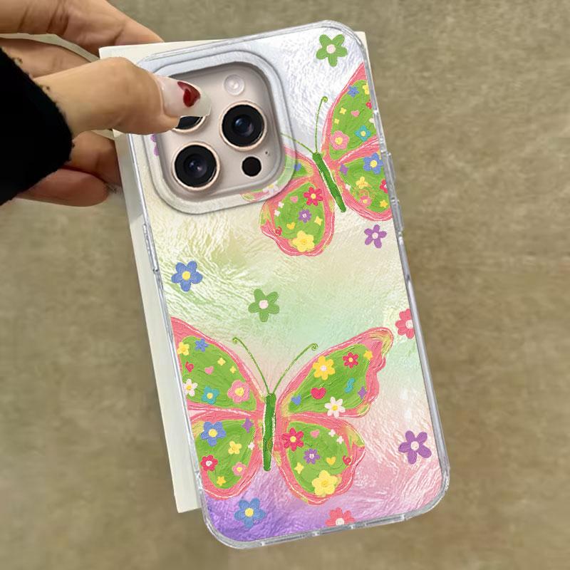 Case For IPhone 16 15 13 Plus Pro Max 7 14 Pro 5G Phone Cover Green Black Butterfly Gradient Pattern For IPhone 16e Luxury Bags