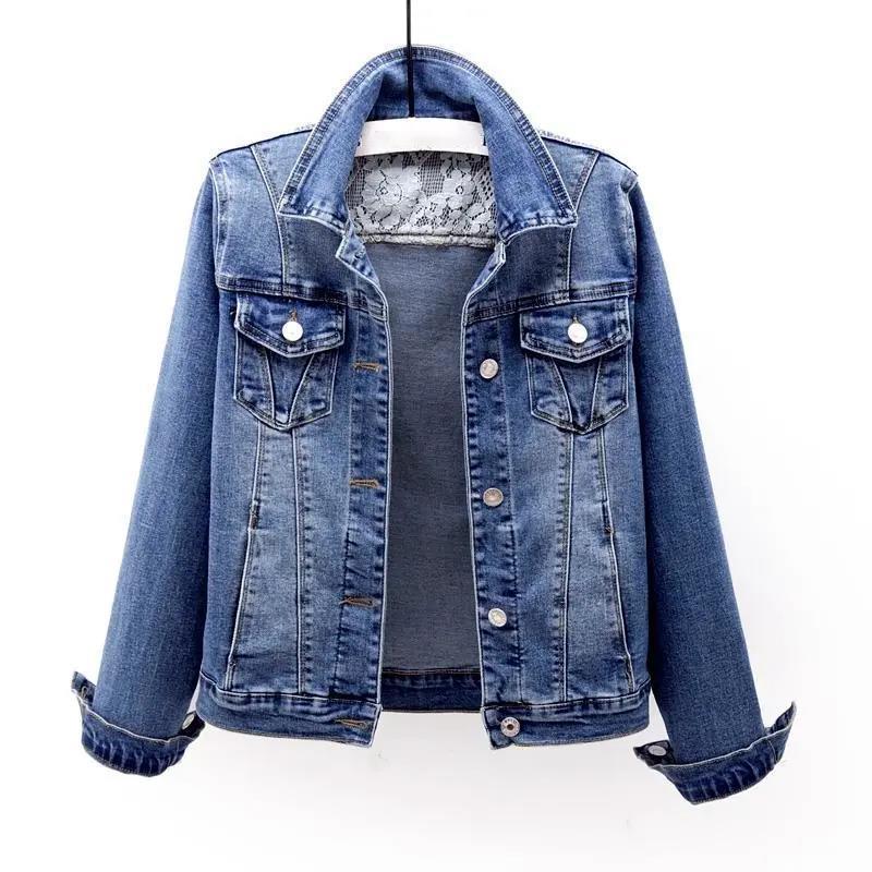 

Danmo женские короткие джинсовые куртки винтажные джинсы с длинным рукавом верхняя одежда повседневное женское пальто весна осень L темно-синий