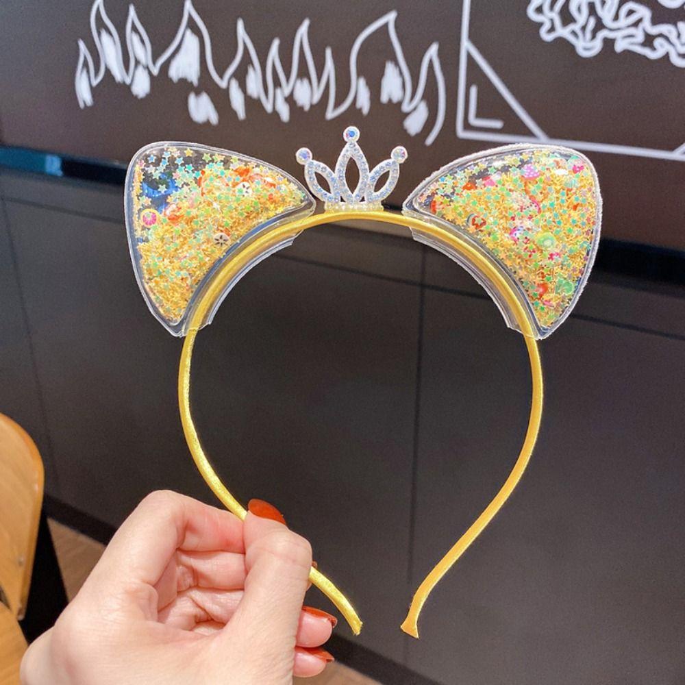 Sequin Quicksand Hair Band Crown Transparent Hair Hoops Creative Cat Ear Headbands  Children