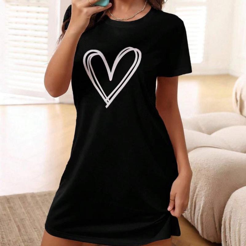 Women's Sexy Nightgown Love Print Short-sleeved Comfortable Pajamas Homewear