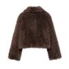 Women's Black Faux Fur Cropped Jacket Open Front Warm Winter Coat