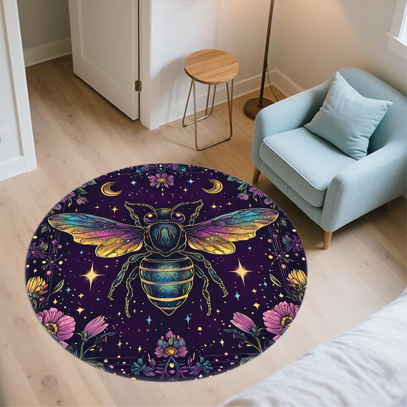 Colorful Winged Bee,Round Area Rug,Carpet Rug for Living Room Bedroom Sofa Playroom Decor,Non-slip Floor Mat