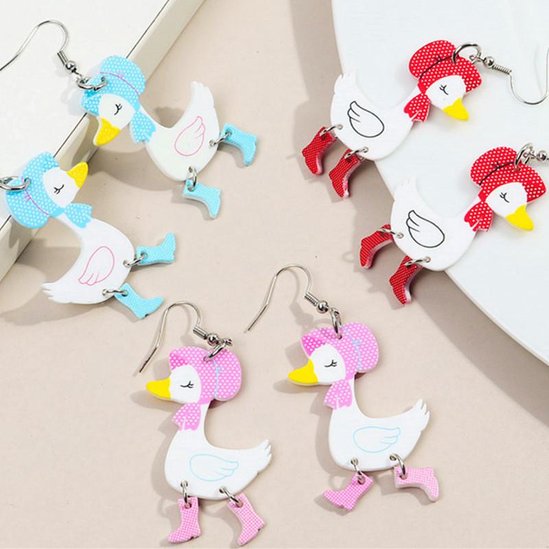 New Cute Christmas Scarf Duck Acrylic Earrings for Women Funny Cartoon High Heels Duck Animal Dangle Earring Novelty Jewelry