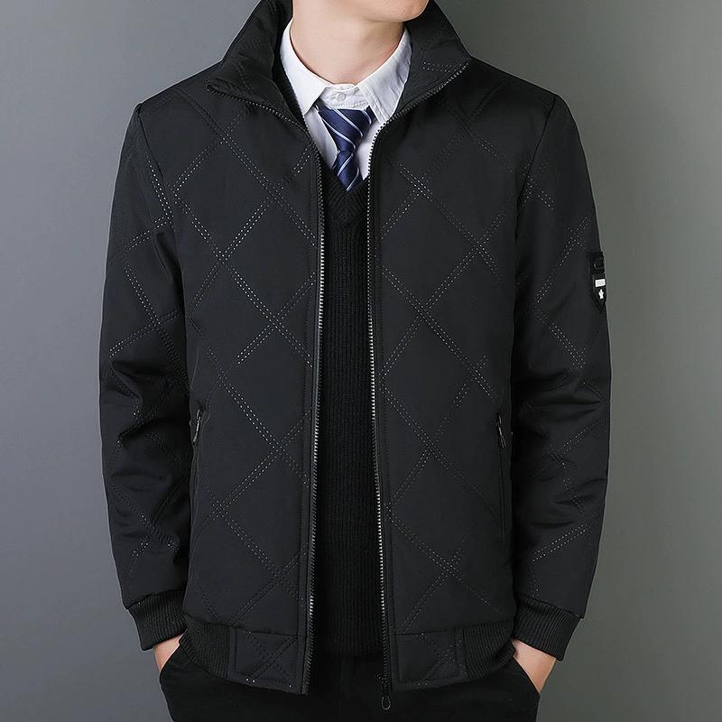 Men's Warm Parker Coat Autumn Winter Outdoor Sports Thick Anti Cold Cotton Jacket Stand Up Collar Checkered Cotton Coat