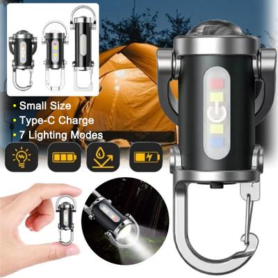 פנס COB LED חזק מחזיק מפתחות נטען USB תלוי נייד עמיד במים טבעת מפתח פנס כיס לקמפינג הליכה
