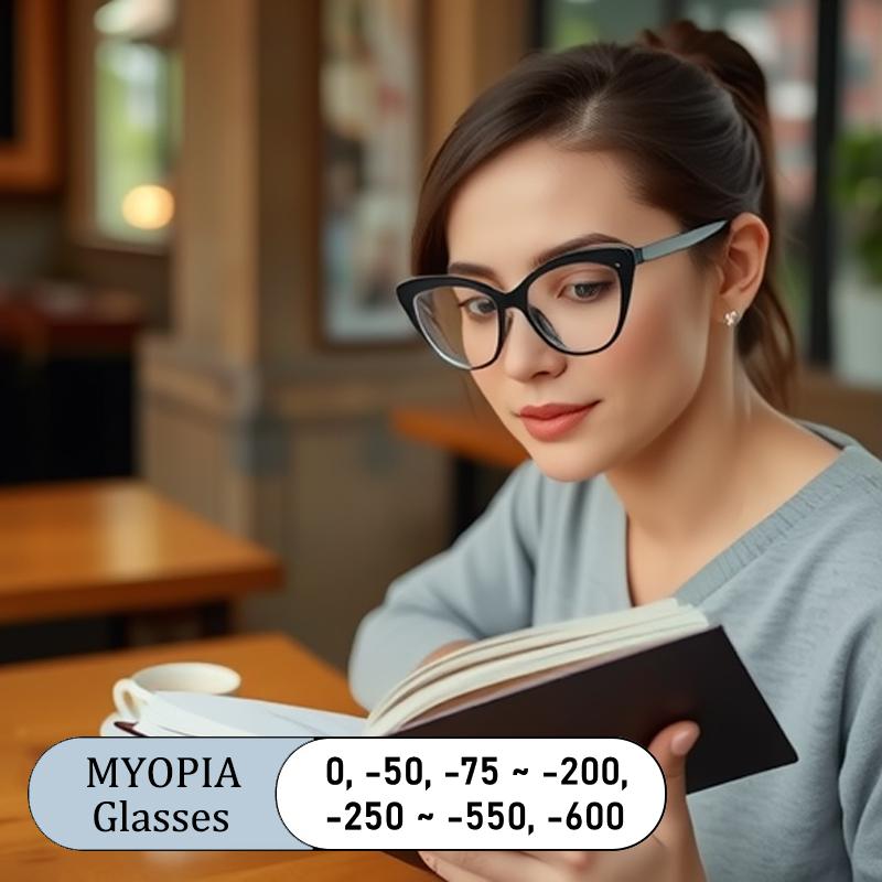 Fashion Ladies Cat Eye TR Frame Anti Blue Light Prescription Myopia Glasses Photochromic Custom Design