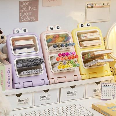 Big Eyes Pencil Holder Cartoon Desk Storage Cream Color Table Container Case Organizer for Stationery Makeup Brush