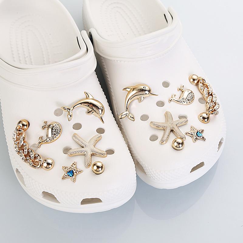 12 Stuks Luxe Kristal Goud Ster Klompen Accessoires Zomer Diy Afneembare Metalen Ketting Schoenen Charms Set Schoenen Decoraties voor Koppels