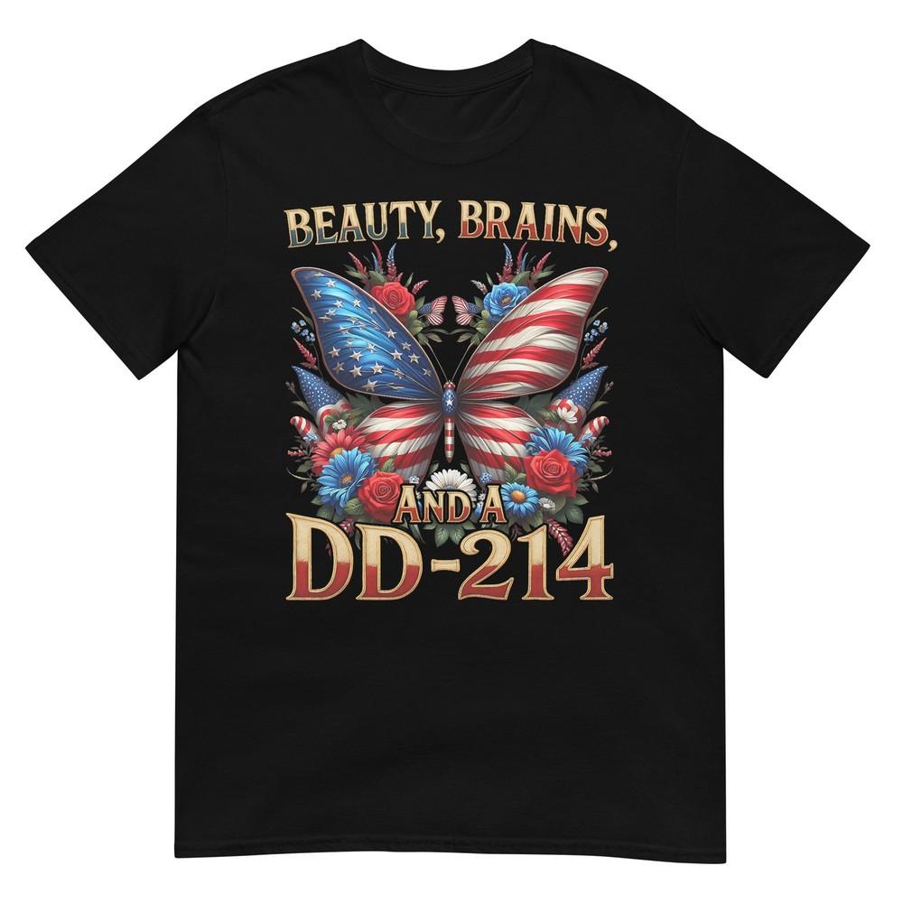 Female Veteran Army Floral Vintage Beauty Brains Us Tshirt