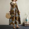 Summer Cotton Hemp Printed Artistic Loose Large Medium Long Dress for Women Casual Dresses