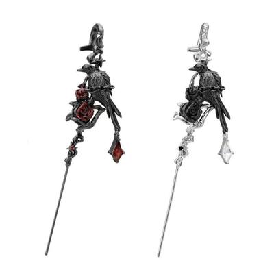 Comfortable Piercing Earrings Rose and Black Crow Stick Clip Earring Alternative Style Accessories Party Wear Jewelry