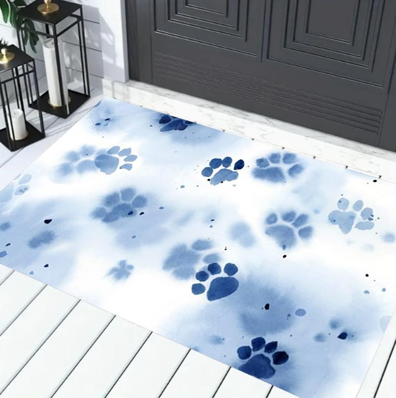 Cute Pet Paw Print Doormat Watercolor Style Durable Washable Non Slip Floor Mat for Entryway Pet Lover Home Decor