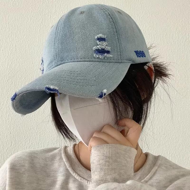 Vintage Denim Baseball Hat for Women Streetwear Hip Hop Holes Snapback Cap Summer Outdoor Sunshade Visors