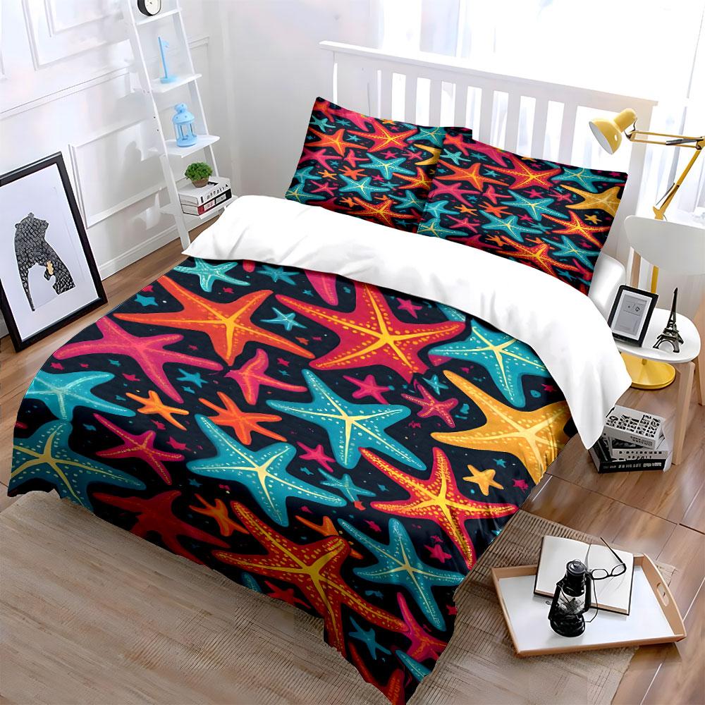 Colorful Starfish Pattern. Bedding Sets Duvet Cover Sets Duvet Covers Pillowcases(1 * Duvet Cover 2 * Pillowcases, Without Duvet Insert)