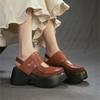 Johnature Sandale Retro cu Vârf Rotund și Talpă Groasă Versatile din Piele Naturală cu Toc Gros Pantofi cu Platformă pentru Femei