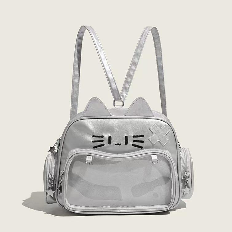 Y2K Korean Kawaii Cat Lolita Bag Cute PU Shoulder Bag Girls Transparent Pocket Harajuku Crossbody Bag Women's Fashion Backpacks