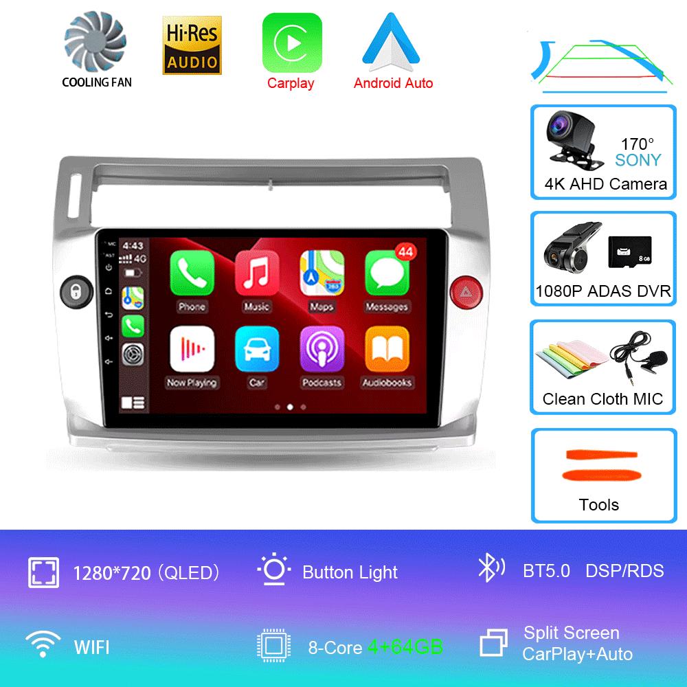 Car Radio Android 14 Carplay For Citroen C4 C-Triomphe Quatre 2004-2014 Multimedia Video 2Din DVD Stereo Speaker Audio Head Unit