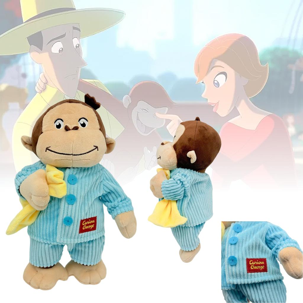 30Cm Funny Monkey Plush Toy Wearing Blue Striped Clothes Holding Banana Perfect For Cuddling And Kids Room Decoration