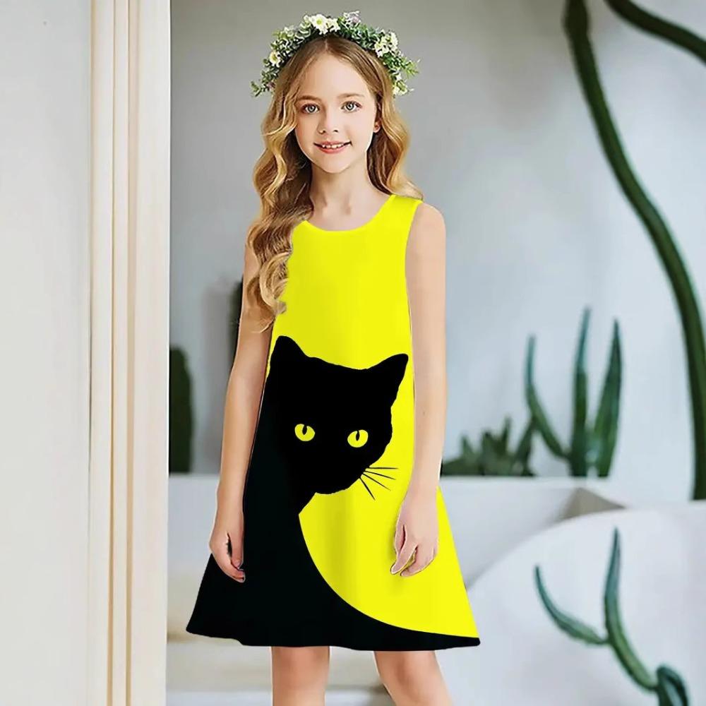 Frühling und Sommer neues ärmelloses Rundhals-Westenkleid für Mädchen, niedliches Prinzessinnenkleid, 3D-Digitaldruckmuster