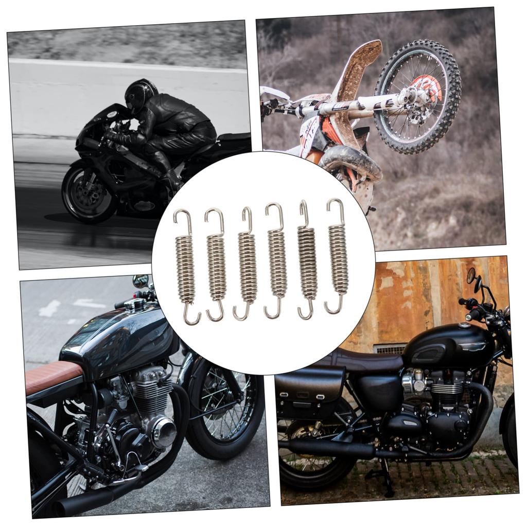 BELLIFFY 6pcs Spring Bike Motorcycle Car Motorcycle Swivel Spring Tension Spring Muffler Spring Exhaust Spring Stainless Steel Silver