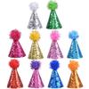 10Pieces Small Party Hats for Dogs and Cats with Glitter Design and Adjustable Strap Suitable for Birthday Celebrations