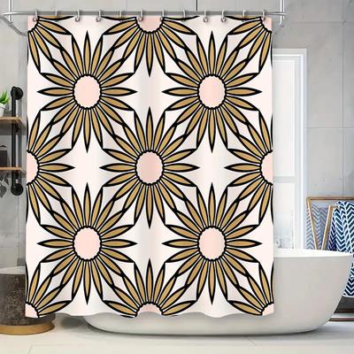 Chic Floral Shower Curtain with Black, White, Pink, and Gold Design Ideal for Bathroom Decor