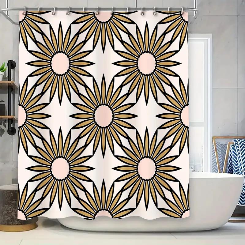 

Chic Floral Shower Curtain With Black, White, Pink, And Gold Design Ideal For Bathroom Decor! W60H190(CM)-1 Pcs