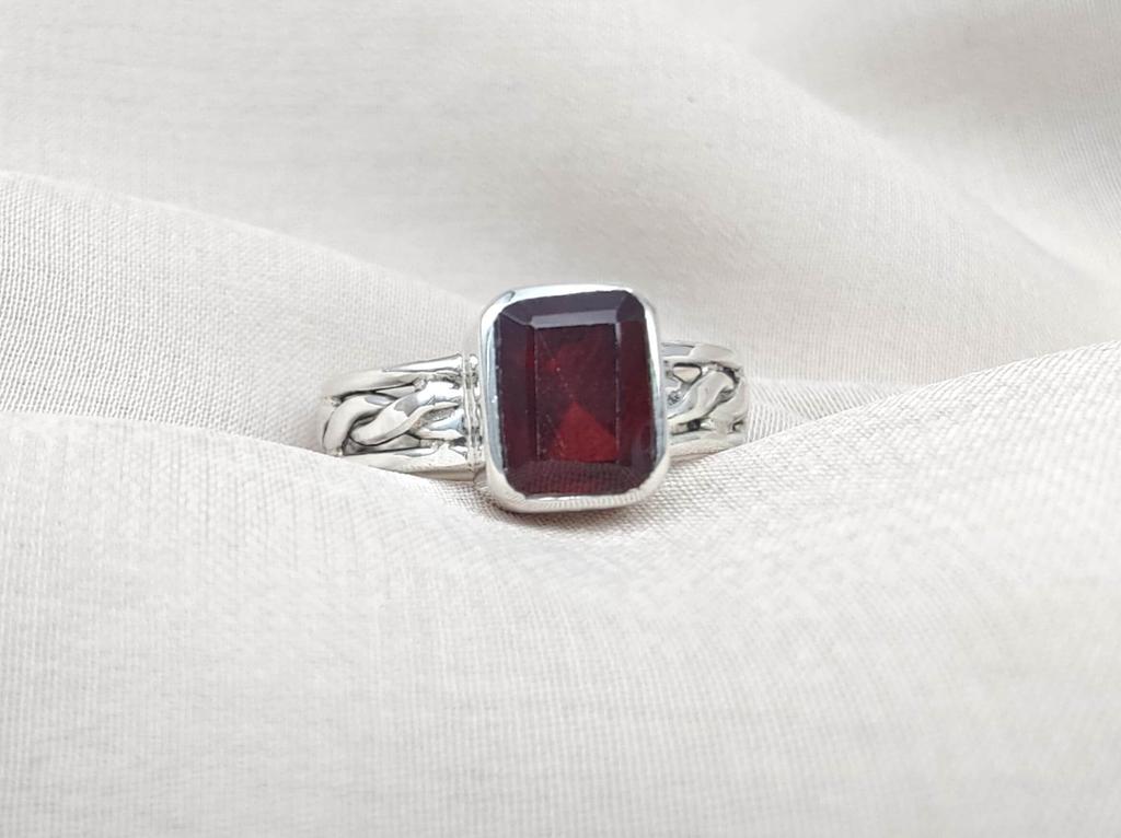 Braided 925 Sterling Silver Garnet Ring: January Birthstone Jewelry