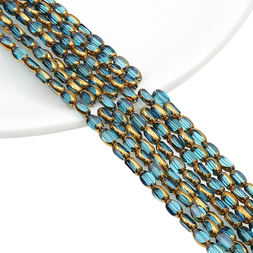 Oval Faceted Gold-Edged Glass Crystal Rice Beads for Jewelry Making
