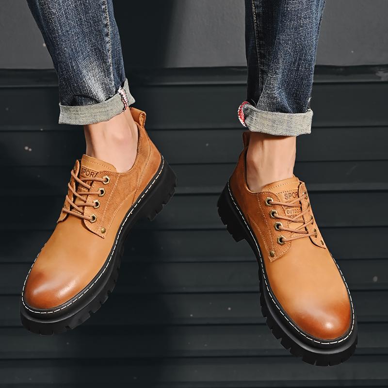 Fashion Men's round toe leather shoes Luxury quality genuine leather Trendy Party Wedding Outdoor leisure business office men's shoes
