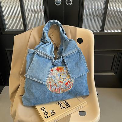 Fashionable and Casual Large Capacity Denim Tote Bag for Women's  Summer New Trend Shoulder Bag