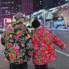 Men's Winter Peony Cotton Jacket - Large Size, Festive National Trend Coat